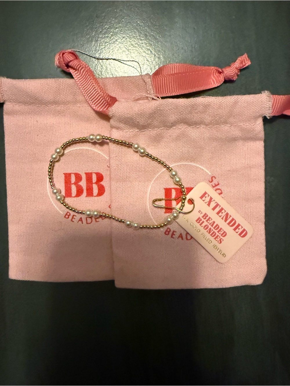 Beaded Blondes Gold & Pearl Bracelet - Pink Pouch